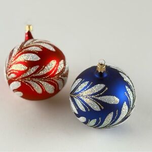 Elegant Blown Glass Red and Blue Holiday Ornaments